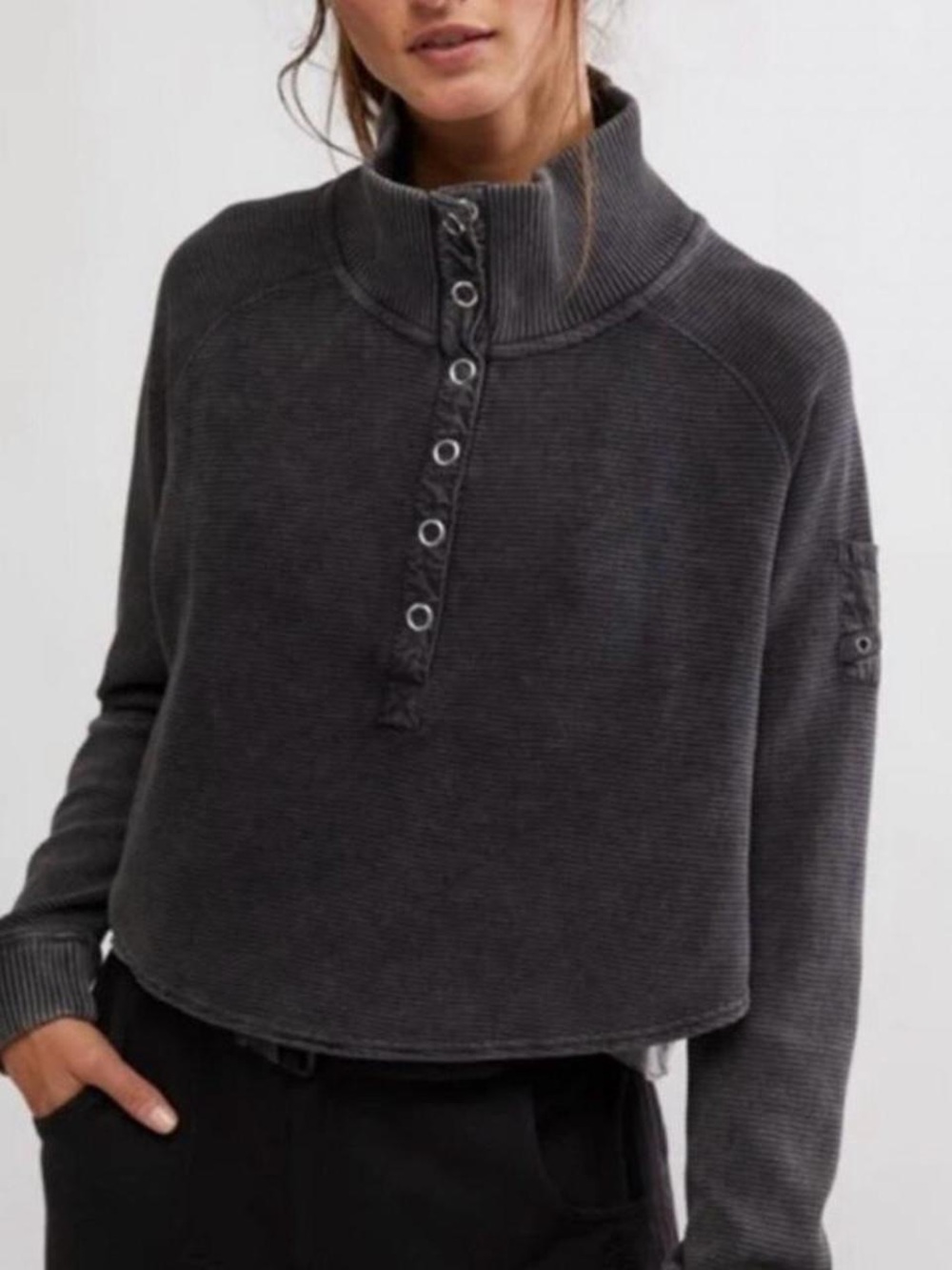 Free People So Fly Henley in Black/ Grey - Picture 1 of 2